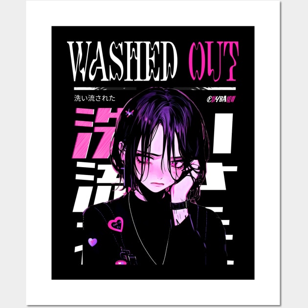 Washed Out Cute Anime Emo Girl Wall Art by cursedink